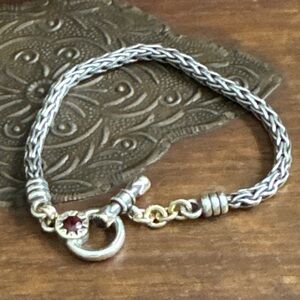 David & Ronnie Sterling Silver & 14k Gold Bracelet with Pink Tourmaline Gem